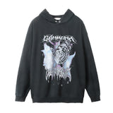 Men Hoodie Printed Washed Distressed Hooded Sweater Men's Loose Casual