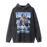 Men Hoodie Printed Hoodie Men's Loose Hole Washed and Worn Hoodie