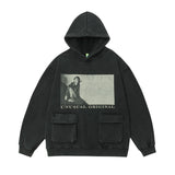 Men Hoodie Distressed Washed Hooded Sweater