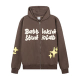 Men Fleece Lined Hoodie English Letter Hooded Sweater Men's Loose Hooded Cardigan Autumn and Winter