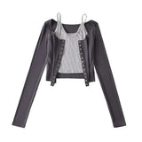 Women T-shirt Fall V-neck Slim Fit Short Small Sling Cardigan Suit