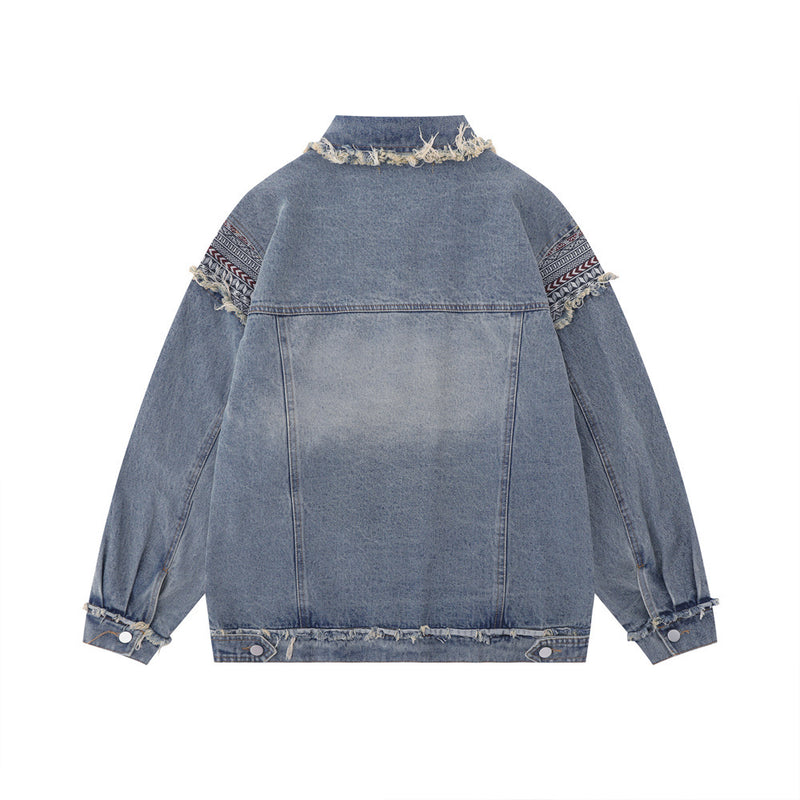 Men Denim Jacket Men's Clothing Washed and Worn Denim Jacket Coat