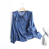 Women T-Shirt Long Sleeve Denim Shirt Women's Spring and Summer Wide
