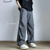 Men Sweatpants Casual Pants Men's Summer Retro Loose Wide Leg Straight