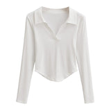 Women T-Shirt Long Sleeve Slim Fit Pullover High Waist Short Women's T-shirt