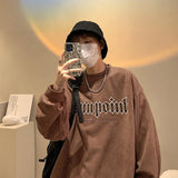 Men Hoodie Suede Sweater Men Spring and Autumn round Neck Vintage