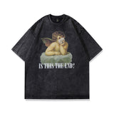 Men T Shirt Hip Hop Cartoon Anime Print Washed and Worn Short Sleeve T-shirt Men and Women