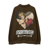 Men Hoodie Hip Hop American Love Character Printing Lapel Sweatshirt