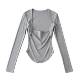 Women T-Shirt Long Sleeve Ballet Back Strap T-shirt Top