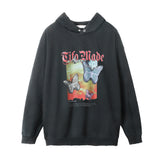 Men Hoodie Worn Looking Washed-out Hooded Pullover Hip Hop Side Seam Sidekick Worn Hoodie