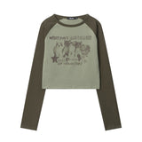 Women Long Sleeve T-Shirt Retro Cat Printing Long Sleeve T-shirt Girls Spring and Autumn Sleeve