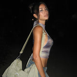 Women Halter Tops Women's Autumn Printed Rhinestones Top