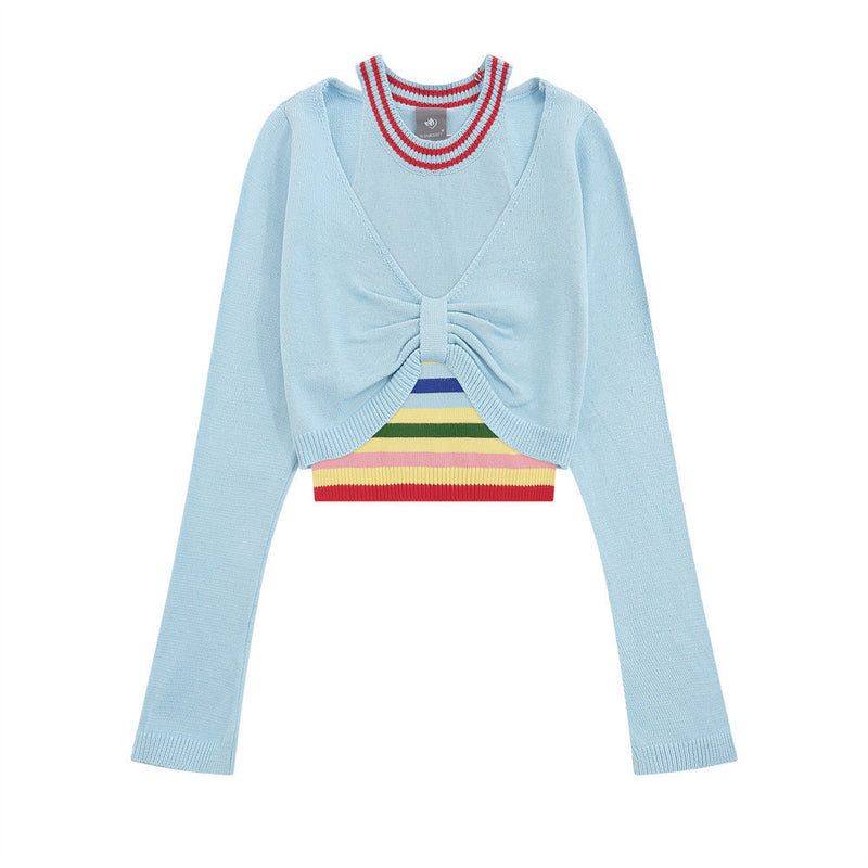 Women Sweater Rainbow Striped Vest Sweater Women's Autumn Leisure Sweater