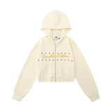 Women Hoodie Letter Cropped Hoodie Loose Long Sleeve Cardigan Jacket