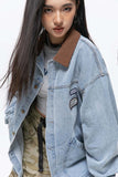 Unisex Jacket Fall Color-Blocking Lapel Denim Jacket Women's Clothing