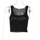 Women Halter Tops Summer Letters Rhinestone round Neck Sleeveless
