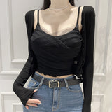 Women Long Sleeve Shirt Vest Long Sleeve Cardigan Jacket Short
