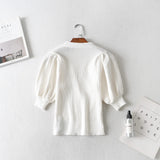 Women T-shirt V-neck Knitted Cardigan Women Retro Short T-shirt