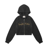 Women Hoodie Letter Cropped Hoodie Loose Long Sleeve Cardigan Jacket