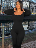 Women Jumpsuit Winter Pleated Long Sleeve Slim Fit Sports Jumpsuit
