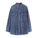 Women T-Shirt 2 Vintage Distressed Oversize Casual Denim Jacket Coat for Women