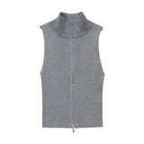 Women Vest Solid Color Short Knitted Vest Girls' Knitted T-shirt