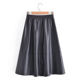 Women Skirt PU Leather Umbrella Skirt Women's Mid-Length Autumn