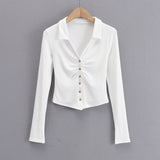 Women T-Shirt Autumn Fashion Polo Collar Button T-shirt