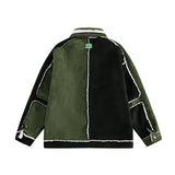 Unisex Down Jacket Winter Floral Embroidery Contrast Lamb Fleece