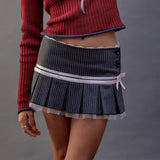 Women Skirt Pleated Skirt Striped Low Waist Skirt