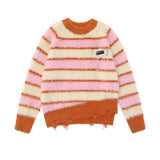 Women Sweater Autumn Girls Loose Striped Contrast Color Knitwear