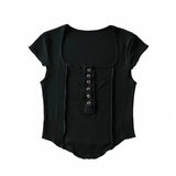 Women T-Shirt Summer Solid Color T-shirt Short Sleeve Top