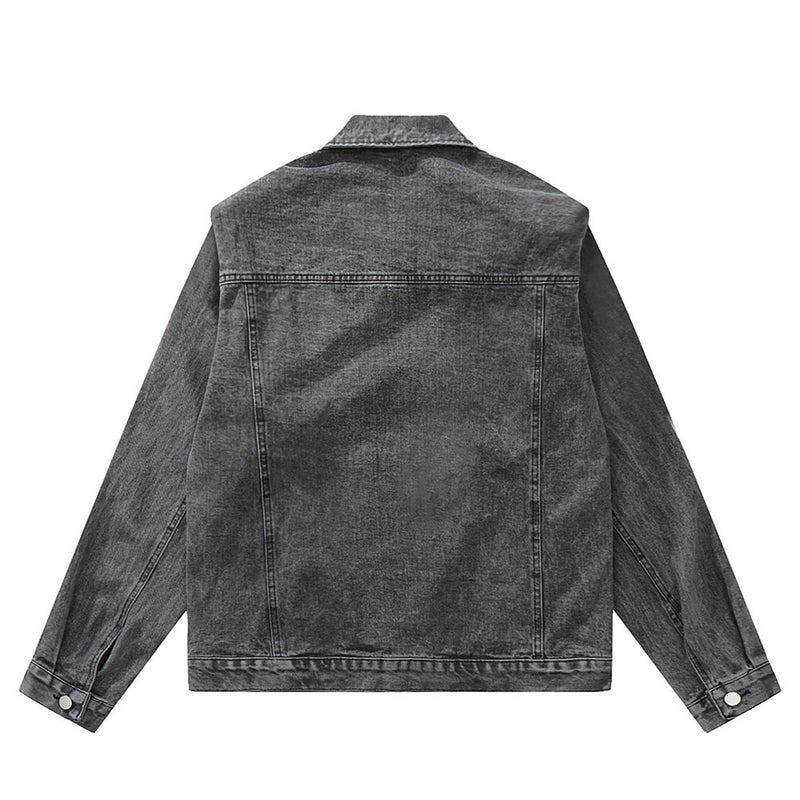 Men Denim Jacket Washed Distressed Denim Jacket Workwear Jacket