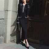 Women Sweater Dress Knitted Dress Fall/Winter Sweater Dress Lapel Tight