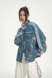Unisex Jacket Autumn Floral Pattern Denim Coat