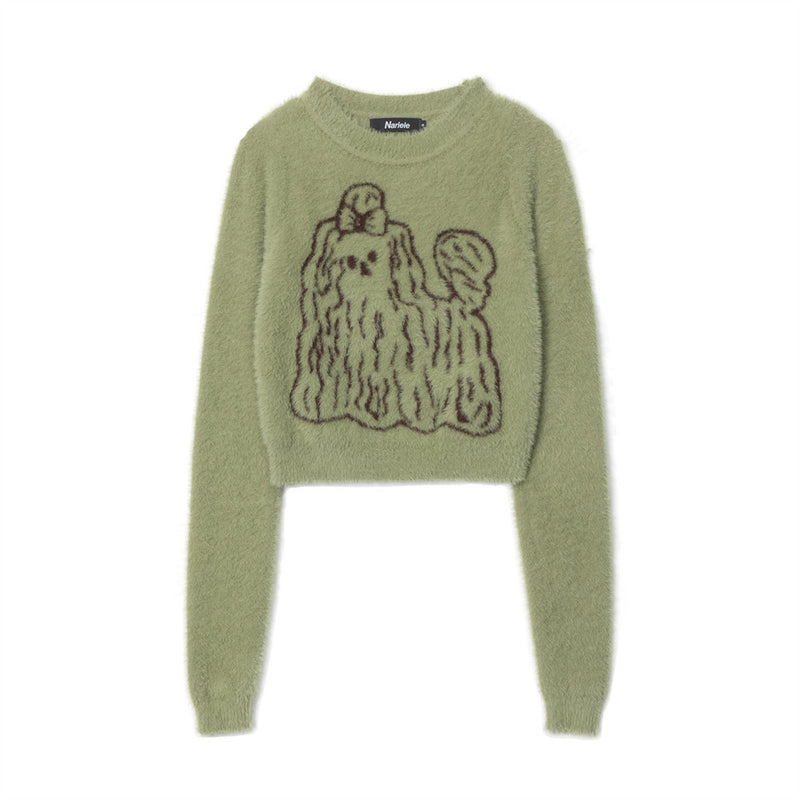 Women Sweater Short Sweater Girls' Autumn round Neck Long Sleeve Wool Casual