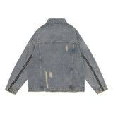 Men Denim Jacket Washed and Worn Denim Jacket Men's Loose Hole Denim Jacket