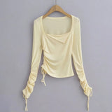 Women T-shirt Spring and Autumn Long Sleeve T-shirt Women's Short Bottoming Shirt Top