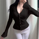 Women Long Sleeve Shirt Collar Sweater Button Top Women Long Sleeve