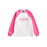 Unisex Hoodie Vintage Embroidered Raglan Sleeve Crew Neck Pullover Sweatshirt