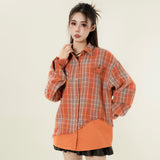 Women's Long Sleeve Shirt Plaid Butterfly Long Sleeve Shirt Women's Autumn Loose Button Cardigan Shirt