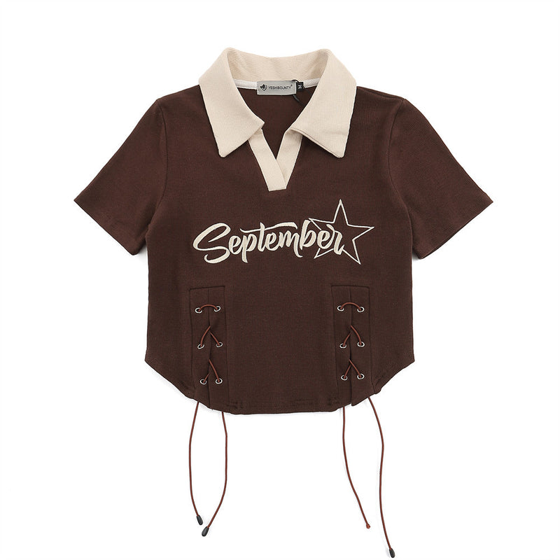 Women T-shirt Short T-shirt Summer High Street Letter Embroidery