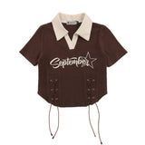 Women T-shirt Short T-shirt Summer High Street Letter Embroidery