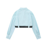 Women Long Sleeve Shirt with Belt Short Long Sleeve Shirt Pure Cotton Girls Autumn