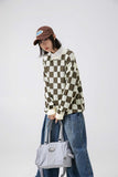 Unisex Sweater Autumn Hollow out Stitching Plaid Sweater