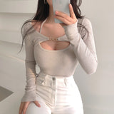 Women Long Sleeve Shirt Camisole Long Sleeve Two-Piece Suit