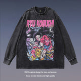 Men Long Sleeve Shirt Cartoon Distressed Long Sleeve T-shirt Men and Women Oversize Casual Couple's Tops