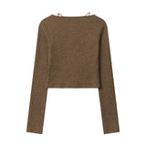 Women Long Sleeve T-Shirt Knitted Short-Sleeved T-shirt Girls Autumn Leisure