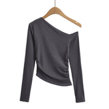 Women's T-Shirt Long-Sleeved T-shirt Women's Autumn Slim-Fit Pleated Bottoming Shirt Top