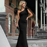 Woman Dresses Women's Spring Stitching One-Shoulder Sleeve Fishtail Dress